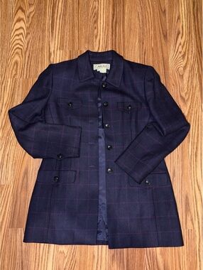 Vintage CARLISLE Purple Windowpane Plaid Longline Blazer Coat